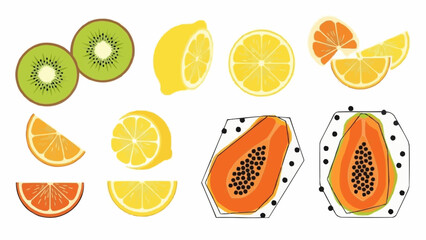 Assortment of Fresh Tropical Fruits and Citrus Slices.