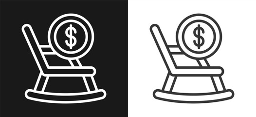 Retirement Outline Style Icon. On Black And White Background Version