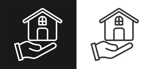 Real Estate Outline Style Icon. On Black And White Background Version