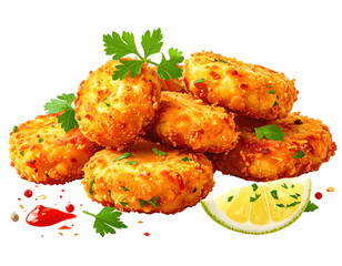 Crispy fried chicken nuggets with lemon, parsley, and red pepper flakes