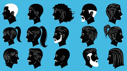 Diverse Silhouettes of Human Heads in Profile View.