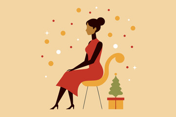 Elegant Holiday Greeting Card Vector with Woman Silhouette