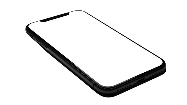 A white smartphone isolated on transparent background with a sleek design and blank screen