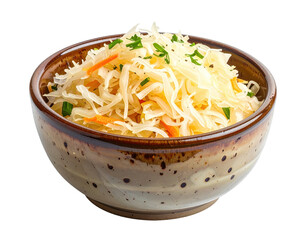 Savory shredded cabbage salad in rustic bowl