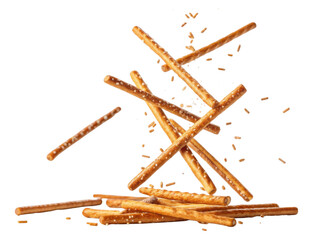 Pretzel stick snack crunchy salted flying splash crumble golden pretzel stick snack crunchy salted flying splash crumble golden background concept