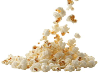 Popcorn snack food kernel salt butter pile falling white snack popcorn food kernel salt butter pile falling transparency background concept