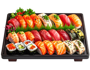 Exquisite sushi platter a culinary symphony of salmon, tuna, and shrimp nigiri