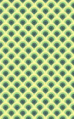 A seamless geometric pattern featuring overlapping scallop scales in varying shades of green, reminiscent of fish scales, Art Deco style, or traditional Japanese Seigaiha waves. © Hokyubi