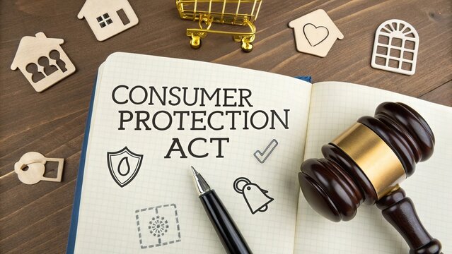 Words &lsquo;Consumer Protection Act&rsquo; written on a book, a single judge&rsquo;s gavel, consumer rights concept