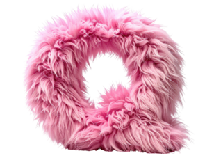 Pink, fluffy, letter "Q" made of soft faux fur, isolated