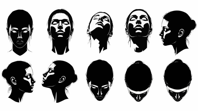 Collection of Diverse Human Face Silhouettes in Various Angles.