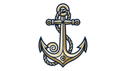 Golden nautical anchor with rope illustration