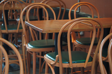 Wooden tables and chairs in a dining area