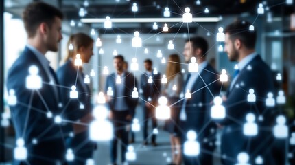 Obraz premium Business professionals networking with digital connections overlay
