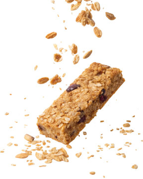 Granola oat cereal snack bar breakfast healthy falling crunchy granola oat cereal snack bar breakfast healthy food closeup transparency background