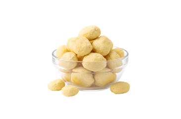 Freeze-dried durian is a type of processed fruit that maintains its nutritional benefits. A stack of freeze-dried durians on a white backdrop. Clipping path
