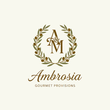 Luxury Gourmet Logo with Laurel Wreath.