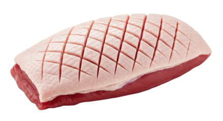 Raw duck breast with scored skin transparent background cutout png