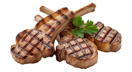 Grilled lamb chops with herbs transparent background cutout png