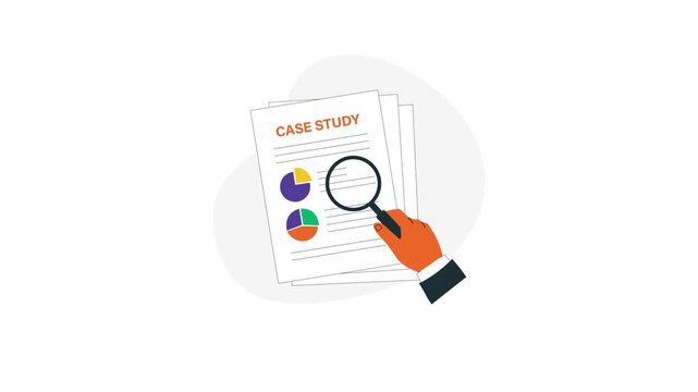 4k Hand Analyzing Case Study Document with Magnifying Glass. Research Concept Animation Video 