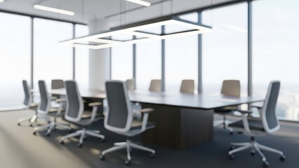 Modern office conference room with large table and chairs