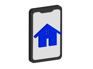 3D illustration of a cell phone icon with a house