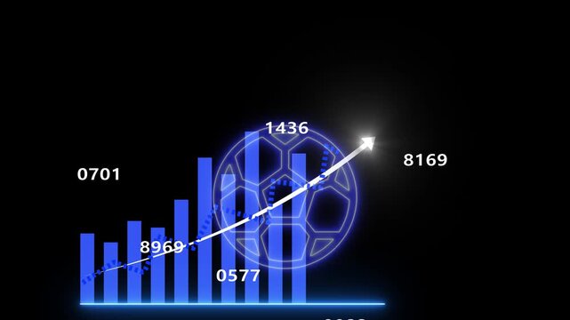 Digital blue bar chart with growing business 4k video