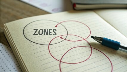 Macro of paper note displaying Zones and overlapping circles