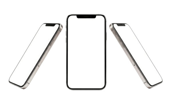 Three iphones arranged in a triangle transparent background cutout png