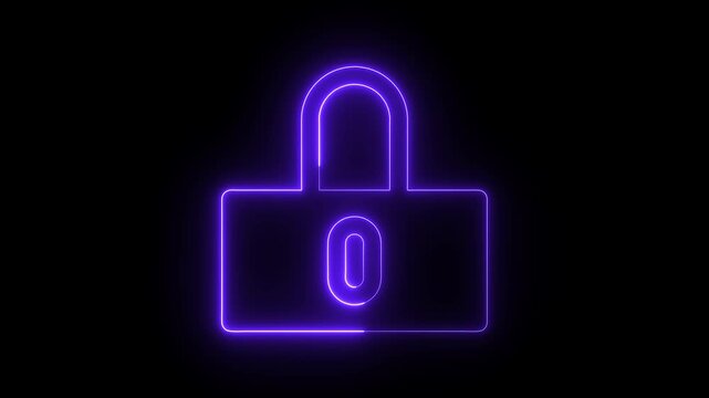 glowing neon 0 lock animation icon security privacy password protection safety animated on black background. privacy, protection, safe, safety, secure, 