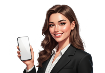 Businesswoman holding a smartphone isolated on transparent background
