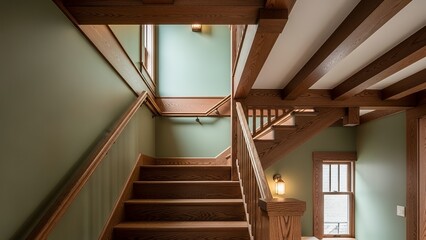 Fototapeta premium Rustic wooden staircase interior 