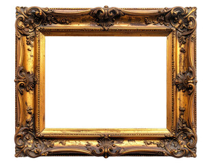Ornate gold-toned picture frame with elaborate scrolling and molded details
