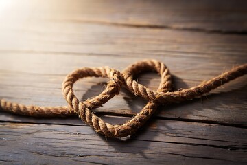 Obraz premium Heart shaped rope on wooden surface