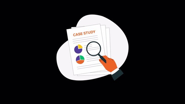 Hand Analyzing Case Study Document with Magnifying Glass. Research Concept Animation Video - Transparent