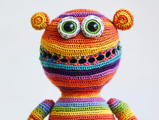 Colorful Crochet Monster Doll with Big Eyes and Playful Design