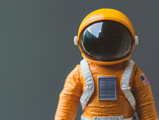 Orange Space Suit Toy Astronaut Figurine on Gray Background
