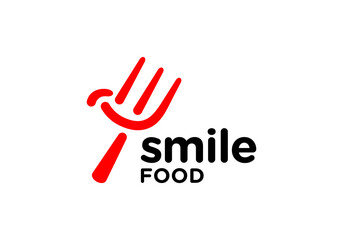 Obraz premium fork smile logo. happy food menu restaurant vector design concept