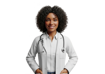 Smiling female doctor with stethoscope isolated on transparent background