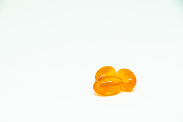 vitamin e capsules isolated on a white background. fish oil, omega 3, omega 6, omega 9, vitamin A, vitamin D, vitamin D3, vitamin E
