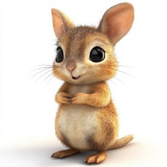 Adorable cartoon mouse with big eyes and fluffy fur standing upright on white background, a charming pet character for animal lovers and children's stories