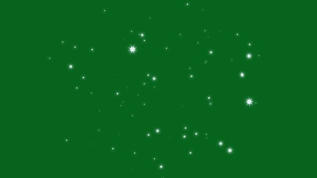 Twinkling stars animation, white glowing glitter sparkle, cartoon doodle stars, shimmering particles, glowing light streaks, fairy sparkle transition, flat 2D vector effect on green screen. 4k