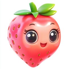 Adorable strawberry character with big eyes and a sweet smile, a whimsical and cheerful design ideal for children's products and playful branding