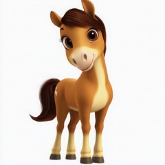 Adorable cartoon horse with big eyes perfect for children's books, educational materials, and charming animal-themed projects, full body on white