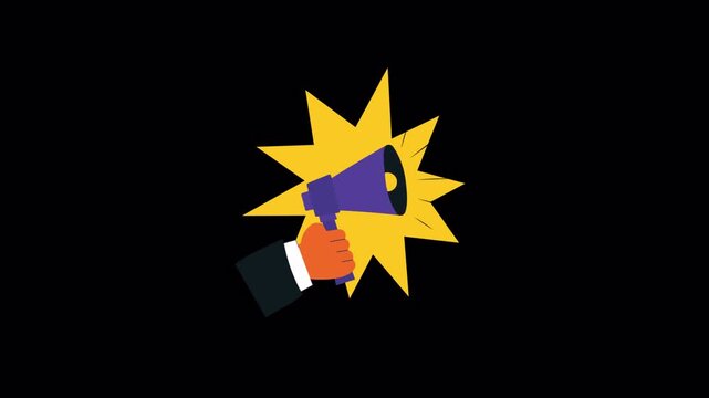 Hand Holding Megaphone with Burst. Offer Advertisement Concept Animation Video - Transparent