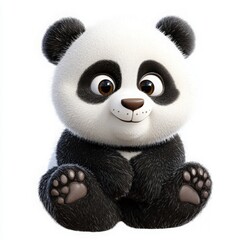 Adorable fluffy panda bear cub with big eyes smiling sweetly, perfect for children's books, animal lovers, and heartwarming projects