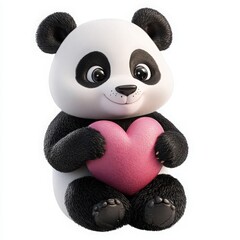 Adorable panda bear holding a pink heart, spreading love and joy for Valentine's Day, perfect for greeting cards and heartwarming social media posts