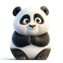 Adorable panda smiles sweetly with paws clasped, perfect for heartwarming children's content or playful animal-themed campaigns that evoke joy and innocence