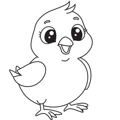 Cute bird perched line art ideal for nursery decor, classroom posters, and whimsical children’s design templates.