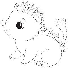 Dotted hedgehog sitting line art ideal for Easter designs, activity sheets, and whimsical children’s printables.